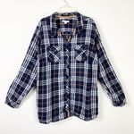 Dress Barn DB  Navy & White Plaid Long Sleeve Button Up Shirt Size 2X Photo 0