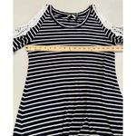 Soft Surroundings Top Women Medium Cold Shoulder Stretch Striped Travel Vacation Photo 4