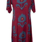 Utsa Dress Large Red Short Sleeve Hi Low Boho Floral Viscose Photo 0