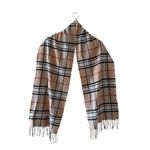 Cashmere Plaid Beige Black SoftLightweight Fringed Made in Scotland Scarf Tan Photo 0