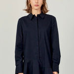 English Factory  Collar Flare Skirt Dress Navy Blue Long Sleeve Dress 2X Photo 0