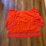 Cato NWT top Medium Poinciana Orange Crocheted trim sleeves bottom off shoulder Photo 4