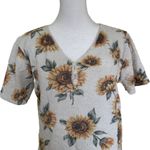 Vintage Sunflower Knit Crop Top Size M L Short Sleeve Beige 90s Cottage Yellow Size M Photo 0