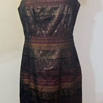 Vintage New York & Company Mixed Print Brocade Cocktail Party Dresss 10 Brown Photo 0