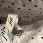 Ny Collection  Dark Blue Polka Dot and White Button Down Shirt Size 1X Photo 4