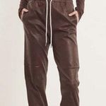 SPRWMN Leather Dark Chocolate Brown Leather Jogger Sweatpants Photo 0