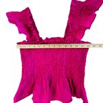 Hill House  Home 100% Linen Smocked Ruffle Peplum Top M Hot Pink Fuchsia Coquette Photo 4