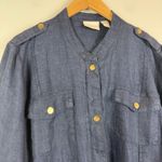 Chico's Jacket Women 3 US XL Petite Blue 100% Linen Utility Military Tie-Waist Photo 2