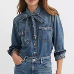 Loft  Blue Denim Button Down Shirt with detachable tie. Size PM. NWT Photo 0