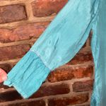 Anokhi Aqua Blue Silk 3/4 Sleeve Quarter Zip Tunic Blouse Women's Size Small Photo 3