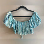Luxxel Off the Shoulder Blue Tie Dye Crop Top Size Large Tie Front NWT Photo 3