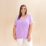 Zenana Outfitters NWOT Acid Washed Double Gauze Short Sleeve Shirt Lavender Size Small Photo 1