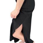 Grade & Gather  Black Silky Slip Dress Gathered Side Maxi Side Slit Photo 7