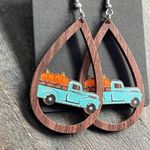 Wooden Fall Truck Pumpkin Earrings Brown Photo 6