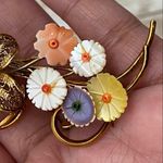 Vintage Flower Mother of Pearl Filigree Brooch Photo 7