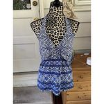 Lands End Blue Boho Chic Tankini Top padded cup bra UPF 50 Swim Suit 12 D Halter Photo 1