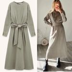 ZARA  Linen Blend Midi Khaki Belted Dress Size XS Photo 2