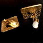 Cloisonné flower colorful clip on earrings vintage diamond shape red blue gold Photo 3