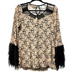 Ryu 1970's Style Lace Body Fringe Sleeve Blouse Cream Black. Size S (fits 14/16) Photo 1