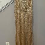 Modern Metallic Gold Sequin Mermaid Sleeveless Evening Long Dress Size M Photo 0