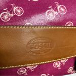 Fossil coated canvas messenger bag pink bicycle print leather trim Photo 2