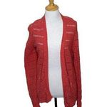 Lucky Brand  Pink Coral Knit Open Front Long Sleeve Cardigan Sweater Sz Medium Photo 0