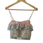 Storia  Pink & Blue Ditsy Floral Smocked & Cropped Tank Top Size Small NEW Photo 3