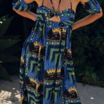 Anthropologie Incerti bright blue green and yellow strappy bandeau dress. XL Photo 3