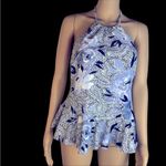 st. john's bay Floral Ruffled Blue White Halter Tankini Swimsuit Top Womens 10 Photo 3