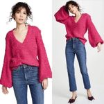C/MEO COLLECTIVE Sweater Coco Knit Balloon Sleeve V-neck Wool Blend Hot Pink XS Photo 1