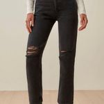 Reformation  Cynthia High Rise Straight Jeans Black Lagoon Destroyed Size 25 Photo 0