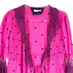 Odd Molly Polka Dot Tie Front Kimono with Lace Trim Magenta Burgundy Size L Photo 1