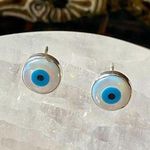 Sterling Silver Evil Eye Shell And Turquoise solid  Stud Earrings Photo 0