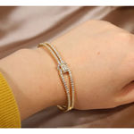 Boutique Women's 18k Gold Plated Knot Bling Simulated Diamond Cuff Bracelet, ‎ Adjustable Photo 7