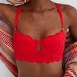 Aerie Real Power Balconette Lightly Lined Slumber Party Lace Bra Red Size 34DD Photo 0