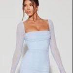 Oh Polly  Blue Embellished Long Sleeve Dress Mini Photo 3