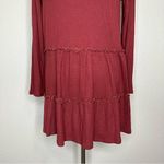 Pink Lily Burgundy Waffle Knit Tiered Ruffle Skirt Long Sleeves Dress Photo 7