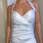 Bill Levkoff Size 12 white short sweetheart satin halter dress NWT Photo 1