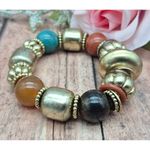 Chunky Lightweight Statement Stretch Bracelet Beaded Brushed Gold Tone Photo 6