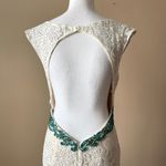 Vienna Prom  | Cream Green Beaded Open Back Gown Sz 12 Photo 4