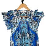 Love the Label Poppy Blue Print Top size XS Flutter Short Sleeve Tassel Ties NWT Photo 3