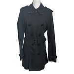 Burberry  Brit Trench Coat Women’s Small Black Belted Double Breasted Classic Photo 6