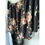 Black Floral Off Shoulder Ruched Side Flutter Boho Blouse Medium Top Shirt Rose Photo 1