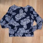 INC  Navy Paisley Cardigan with Rhinestone Buttons Photo 2