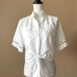 Adam Selman  | White Pearl Embellished Cropped Tie Front Button Down Blouse Sz M Photo 1