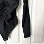 Good American Black Sheen Luster Mock Neck Ruched Front Bodysuit 1 Small GB0436 Photo 4