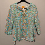 Ruby Rd. Teal and Orange Patterned Blouse Blue Size XL Photo 0