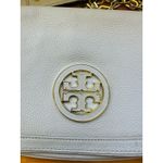 Tory Burch Amanda Logo Gray Crossbody Clutch Gold Chain Flap Magnetic Closure Photo 9