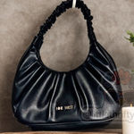 Nine West  Bayfield Black Pleated Hobo Bag Ruched Strap Shoulder Tote Handbag Photo 0