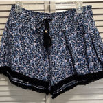 No Boundaries  Boho Blue/Pink Floral Shorts Size XXL Fringe Smocked Tie Waist Photo 0